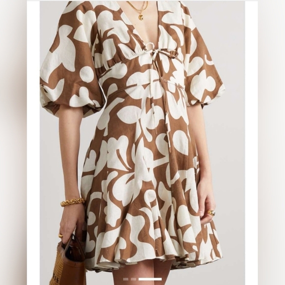House of Harlow 1960 Dresses & Skirts - House of Harlow 1960 Brown & White Floral Puff-Sleeve Dress for Women